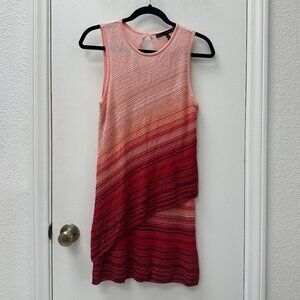 Black House White Market Tiered Knit Sheer Coral Pink Red Stripe Dress S